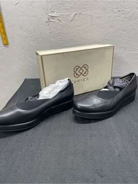 Ukies Amanda black nappa Leather Slip-On Platform Flats with Black Sole